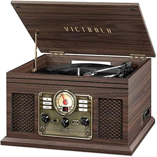 Image of Victrola The Quincy 6-in-1 Bluetooth Record Player & Multimedia Centre with Built-in Speakers – 3-Speed Turntable, CD & Cassette Player, AM/FM Radio, Wireless Music Streaming (Espresso)