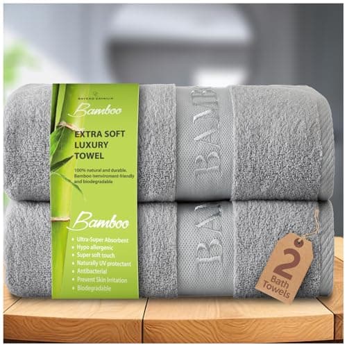 Image of GC GAVENO CAVAILIA 500 GSM Bamboo Bath Towels - Pack of 2-60% Bamboo 40% Cotton - Ultra Soft and Highly Absorbent - Quick Dry Towel Set for Bathroom, Hotel, Spa & Gym - (70 x 120 cm), Silver