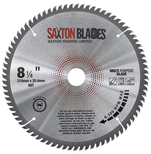 Image of TCT21080TTCG254B Saxton TCT Circular Saw Blade 210mm x 80T x 25.4mm Bore Aluminium Laminate Hardwood fits Evolution