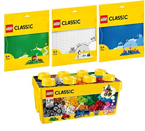 Image of Lego Classic Building Blocks 10696 Medium Set of 4, Green Panel 11023, Blue 11025 and White Plate 11026