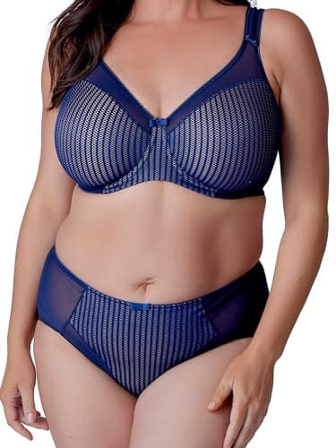 Image of Berlei Womens Beauty Stripe Smoothing Minimizer Full Coverage Bra, Deep Blue, 44E UK