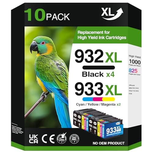 Image of 10 Pack 932XL 933XL Ink Cartridges for HP 932 XL 933 XL Ink Cartridges Combo Pack Compatible with HP OfficeJet 6600 7612 7510 6700 7110 7610 6100 Printer (4Black/2Cyan/2Magenta/2Yellow)