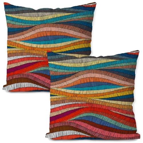 Image of Likjad Colorful Pillow Covers Set of 2,mid Century Modern Decor Throw Pillow Covers 20x20,Boho Pillow Covers,Bohemian Pillow Covers,Rainbow Pillowcase,Bohemia Decorate for livingroom Bedroom