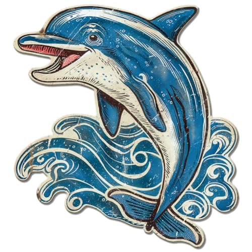 Image of GLOBLELAND Vintage Metal Dolphin Tin Sign Retro Swimming Dolphin Plaque Poster Metal Wall Decorative Tin Signs for Home Room Office Garden Seaside Cafe Decoration