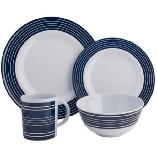 Image of Navy Pinstripe Melamine 16 pce Dinner Set by Flamefield