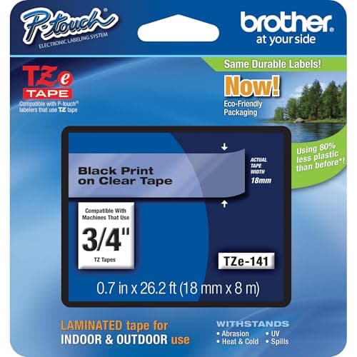 Image of Best Price Square TAPE, BLACK ON CLEAR, 18MM W, 8M L TZE-141 By BROTHER