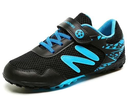 Image of Boys Football Boots Shoes Kids Girls Astro Turf Trainers Soccer Athletics Sport Training Shoes Futsal ShoesTeenager Profession Competition Indoor Outdoor Sneakers for UnisexSize 10 Black Blue