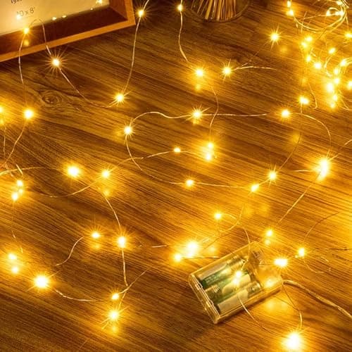 Image of Ollny Fairy Lights Battery Operated - 10m 100 LEDs String Lights for Bedroom, Waterproof Micro Cooper Wire Fairy Lights for Indoor/Outdoor/Outside/Bottle/Tree Decorations (Warm White)