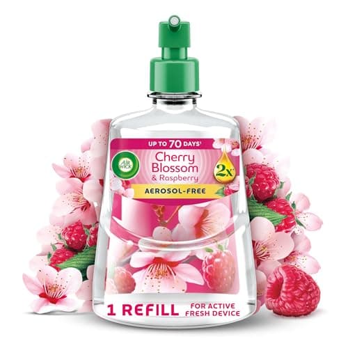 Image of Air Wick Cherry Blossom & Raspberry Aerosol-Free Automatic Spray Refill 228ml, Lasts up to 70 Days, Air Freshener