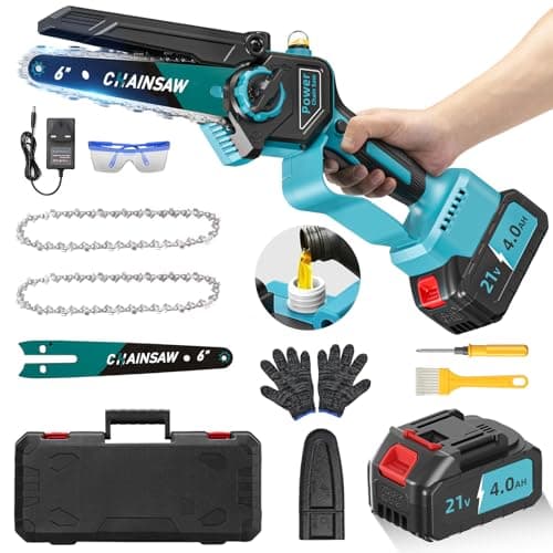 Image of Chainsaw, 1000W Brushless 4000mAh Mini Electric Chainsaw Compatible with Makita 18V Batteries, 6 Inch Small Cordless Chain Saw, Auto Lubricator Handheld Battery Chain Saws for Cutting Wood Tree, Gifts