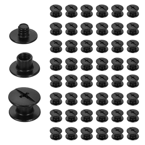 Image of sourcing map 50set Chicago Screw M4 x 4mm 6mm Length Metal Phillips Nail Rivet Stud Screw Bolts Rivets Binding Post Screw for DIY Leather Belt Bag Craft Bookbinding, Black