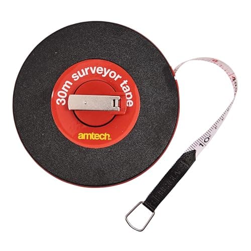 Image of Amtech - Fibreglass Tape Measure, Surveyors Tape Measure with Dual Metric and Imperial Measurements, Durable, Suitable for Outdoors, Ergonomic Casing, Metal Ring for Quick Attachment (30m)