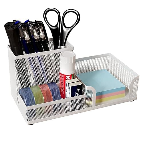 Image of EasyPAG Office Mesh Desk Tidy Versatile Stationery Storage Desktop Sticky Note Organiser Pen Holder,White
