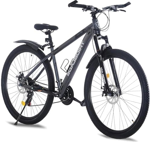 Image of LSBIKE 24 26 27.5 29Inch Mountain Bike 21 Speed Drivetrain Hardtail Bicycle Mens Women Mountain Bike With Shock Lightweight Sport Cycling Bike for Adult with Mudguard MTB Bicycle (Grey, 29inch)