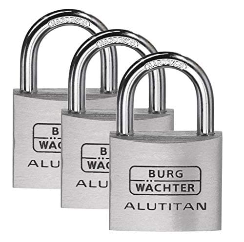 Image of BURG-WÄCHTER Padlock, Set of 3, Keyed Alike, Aluminium Padlocks, 6.5 mm Shackle Thickness, Rust-Free Mechanism, 4 Keys, Alutitan Trio 770 40 SB