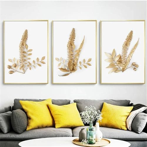Image of WUHBCZ Canvas Paints-Abstract Golden Plant Leaf Canvas Painting Botanical Poster Nordic Wall Art Print Luxury Style Picture Home Living Room Decor-60 * 70cm/3PCS (No Frame)