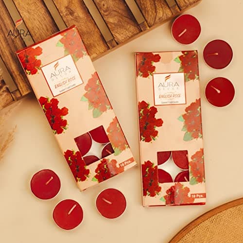 Image of AuraDecor Pack of 20 Fragrance Tealight Candles || Spa Candles || 3 Hours Burning Time (English Rose)