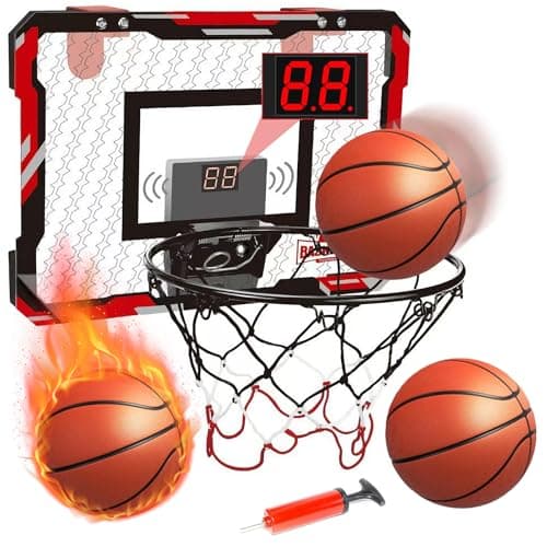 Image of TEKXDD Basketball Hoop Indoor, Over The Door with Electronic Auto-Scoring Scoreboard, Inflator, 3 Balls Included, Mini Basketball Hoop for Kids and Adults, Gifts for Boys Girls