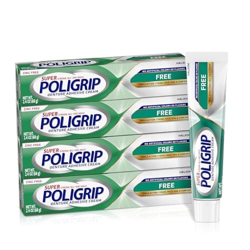 Image of Super Poligrip Zinc Free Denture and Partials Adhesive Cream, 2.4 ounce (Pack of 4)