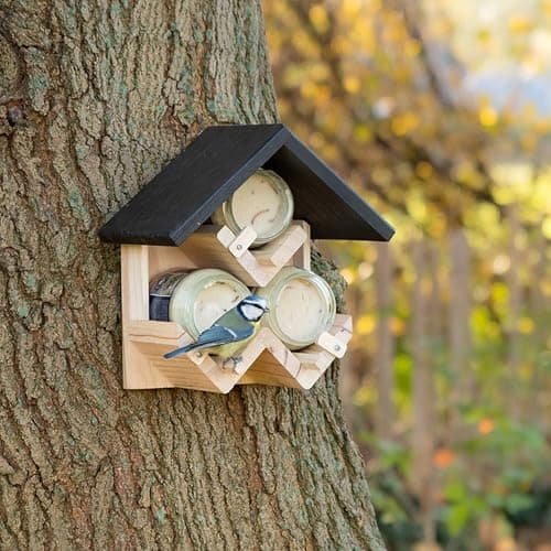 Image of CJ Wildlife Bird Feeder for Peanut Butter – Wild Bird Feeder – Wood FSC 100% Brown – Garden Feeding – Practical Design with Generous Capacity