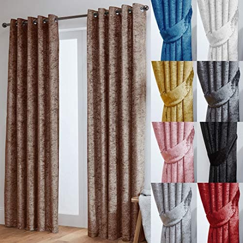 Image of John Aird Crushed Velvet Fully Lined Eyelet Curtains (Mocha, 66" Wide x 90" Drop)