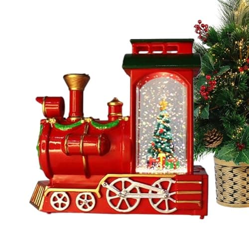 Image of Christmas Lantern,Vintage Snowman Train with Lights - Illuminated Christmas Decoration Train Snow Globe - for Indoor Cloak Bedroom Living Room Office School Farm Party Holiday