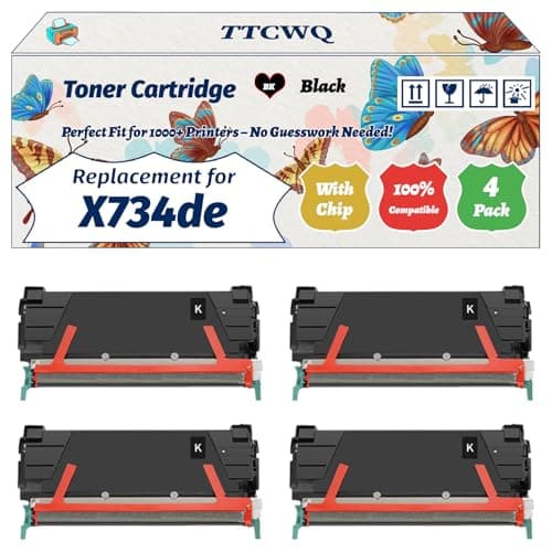 Image of Compatible for Lexmark X734de Toner Cartridge Work for Lexmark X734de Printers, with Chip, High Yield 8000 Pages, High-Definition Printing (4 Pack Black)