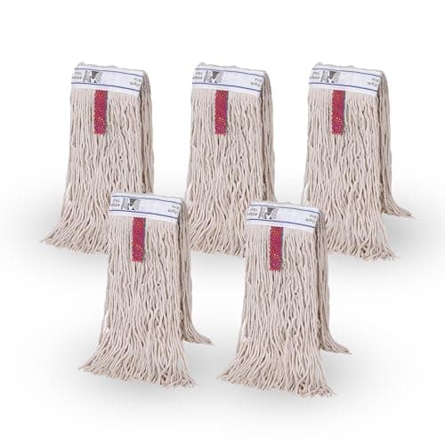 Image of Abbey Py Cotton Kentucky Mop Heads Pack of 5 – Replacement Mop Heads for Hard Floor Cleaning - Industrial Mop Heads Thick Yarn for Large Areas – Commercial Mop Head 16oz for Wet & Dry Floors - 450g