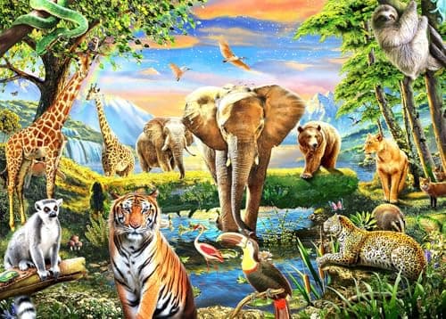 Image of Jigsaw Puzzles 1000 Pieces for Adults puzzles for adults 1000 Piece Puzzle Educational Games-Safari Animal World