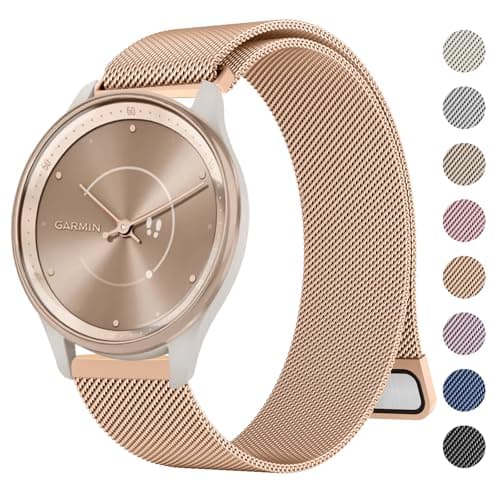 Image of Tobfit Metal Strap for Garmin Vivomove 3/HR/LUXE/Sport/Trend, 20mm Stainless Steel Milanese Mesh Watch Band, Rose Gold, 6.3" - 9.5" (160mm - 240mm) Wrist, Magnetic Clasp