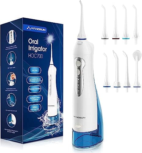 Image of Hangsun Water Flosser Cordless Oral Irrigator Rechargeable Dental Water Jet HOC700 for Teeth Braces with 300ML Water Tank and 8 Jet Tips for Travel & Home Use