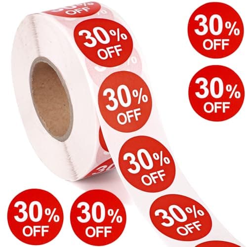 Image of Tinoaly 1000pcs 30% Discount Stickers, 1 Inch Round Self Adhesive 30 Percent Off Stickers Practical Promotion Labels Sales Tags for Retail Store Supermarkets Shops (Red)