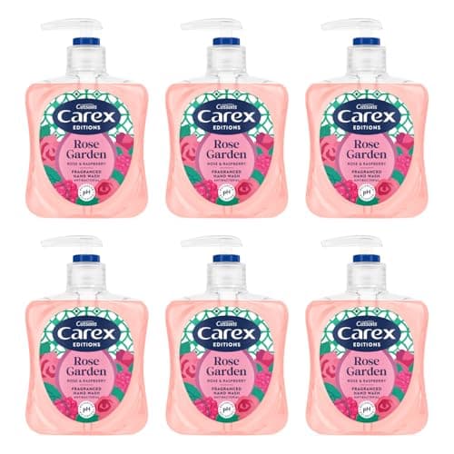 Image of Carex Editions Rose Garden Hand Wash Pack of 6, Antibacterial Hand Soap with Editions Fruity Floral Fragrance, Soap that Cleans, Cares and Protects, 6 x 250ml