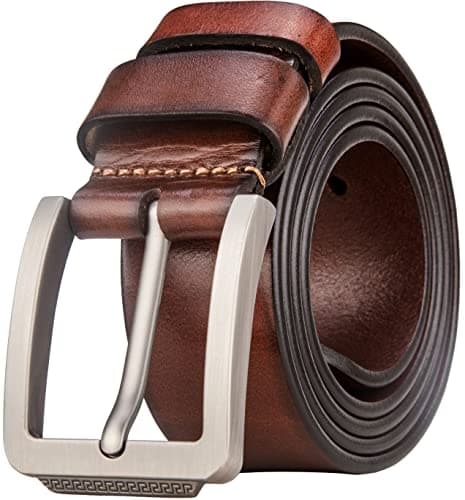 Image of Tolumo Mens Belt Thick Full Grain Leather Belts 1.5" Wide Great for Casual Jeans Dress Work, Adjustable Classic Belt Trim to Fit 658 Brown 105cm