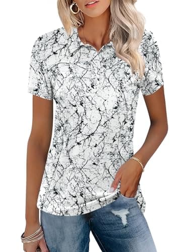 Image of IECCP Womens Short Sleeve Golf Polo Shirts Collared Quick Dry Lightweight Moisture Wicking T-Shirt Summer Work Casual Tennis Tops 3 Buttons 2026 (White Floral,L)
