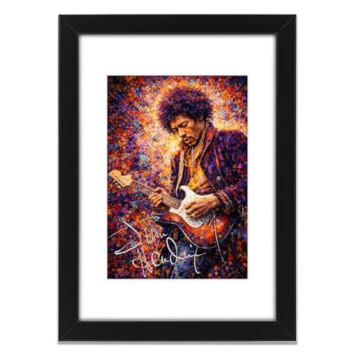 Image of Jimi Hendrix Art Styled Signed Poster Print - Limited Edition Autograph Fan Gift, Collectible Memorabilia Wall Art Merchandise (A3 Framed with Mount)