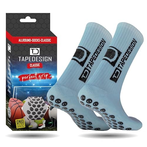 Image of Tapedesign - "Classic 1 Pair Non-Slip Football Grip Socks Light-Blue (Size 5-14) Men, Women & Kids - Soccer Socks for Adults & Youth (Unisex) - Anti-Slip Sport Socks for Basketball, Tennis & Running