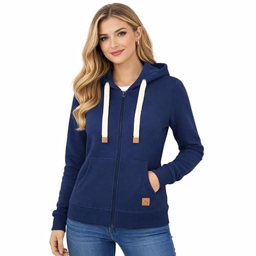 Image of Blu Apparel Womens Zip Hoodies Extra Warm women's Zipped Hoodie Ladies Plain Hoodie Winter Warm Fleece Lined Zip Up Jacket Sweatshirt ActivewearJumper (UK, Numeric, 14, Regular, Regular, Navy)