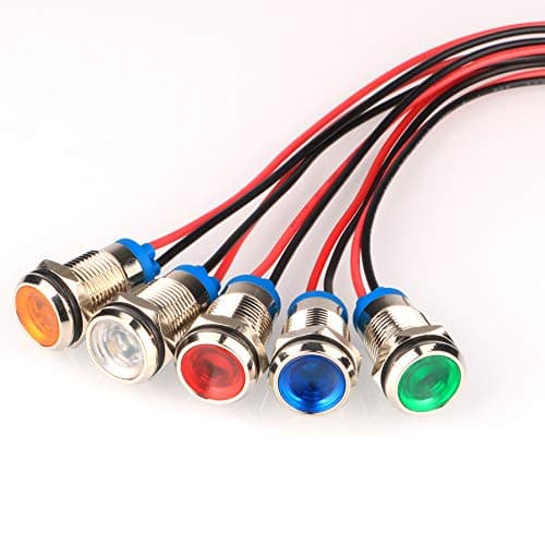 Image of Gebildet 5pcs 10mm AC/DC 12-24V LED Metal Indicator Light Waterproof Signal Lamp with Wire