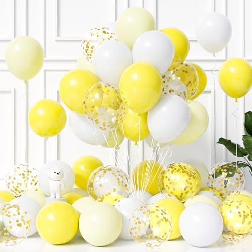 Image of Balloon Dance Yellow White Balloons, 50Pcs 12Inch Pastel Macaron Yellow Matte Yellow White Balloons for Girl Boy Birthday Baby Shower Graduation Anniversary Wedding Sunshine Party Celebration