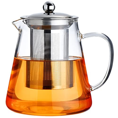 Image of PARACITY Glass Teapot Stovetop 550ml/18.6 OZ, with Borosilicate Clear Tea Pot, with Removable 18/8 Stainless Tea Infuser, Teapot Blooming and Loose Leaf Tea Maker Tea Brewer for Camping, Travel