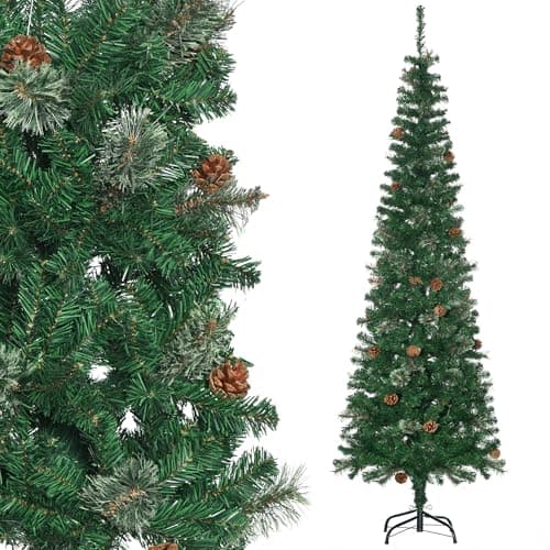 Image of HOMCOM Artificial Christmas Tree 195 cm 556 Branches with 27 Pine Cones + Stand Folding Stand Green