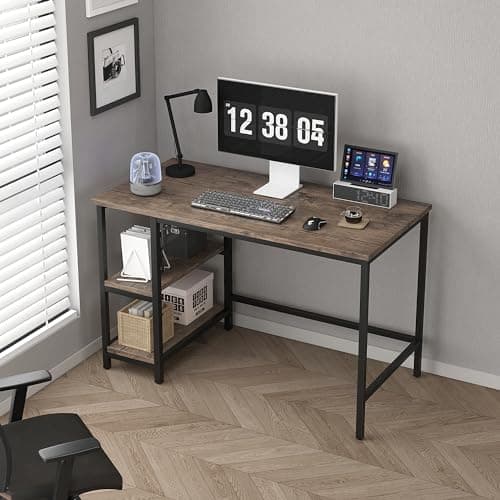 Image of mcc direct Computer Desk, Writing Desk with 2 Shelves on Left or Right, Work Table for Office Home Study Writing Table Chicago(Distressed Grey, 120cm)