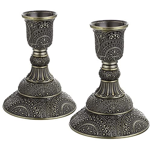 Image of BSTKEY 2 Pack Metal Candle Holder Candlestick Holder Stand, Table Decorative Votive Candle Centerpiece Holder, Bronze Taper Candle Holder Candlelight Stand