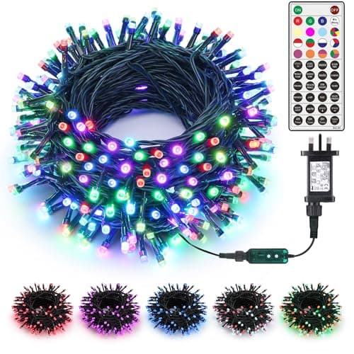 Image of Joomer Christmas Tree Lights Outdoor, 20M 200 LED RGB Color Changing Christmas Lights Mains Powered with Remote & Timer, Christmas Decoratin String Fairy Light for Indoor Home Garden Party