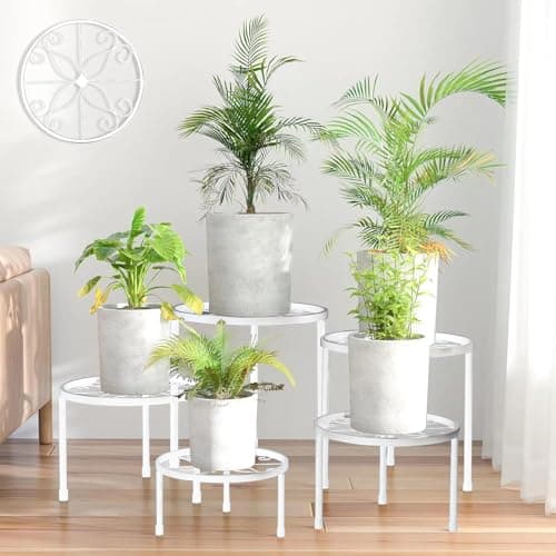Image of Jeackcelle 5 Pack Metal Plant Stands, Heavy Duty Flower Plant Pot Stands for Multiple Plant, Anti-Rust Iron Plant Pot Shelf, Decoration Plant Stand Racks for Home Indoor and Outdoor (White)