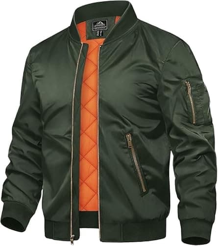 Image of TACVASEN Men's Bomber Jackets UK Outdoor Casual Jacket Smart Bomber Jackets Men Lightweight Winter Work Jackets Warm Windproof Coat Army Green