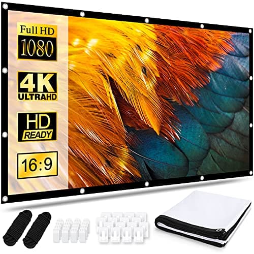 Image of Projector Screen 120 Inch, Portable Movie Screen 16:9 HD 4K Foldable Anti-Crease Projection Screen, Cinema Screen Support Double-Sided Projection for Home Theater Cinema Indoor Outdoor Backyard Party
