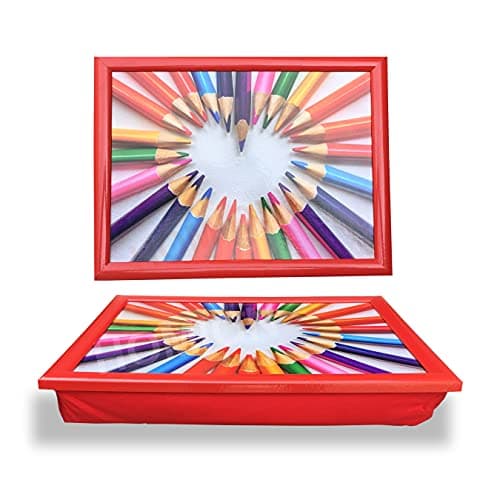 Image of Pencils Heart Cushioned Bean Bag laptray Home Laptop Tray Drinks Food Children Work Breakfast Lap Tray - Drawing Lover
