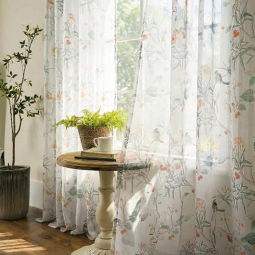 Image of XTMYI 84 Inch White Semi-Sheer Curtains Set of 2 Panels with Printed Eyelet Pattern Light Filtration Sheer Curtains for Living Room Bedroom
